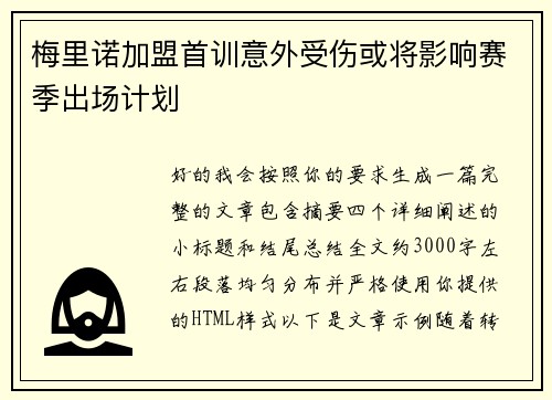 梅里诺加盟首训意外受伤或将影响赛季出场计划